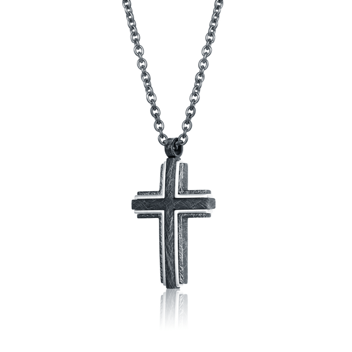 Italgem Stainless Steel Gunmetal Finished Cross Pendant Complete With 22" Chain