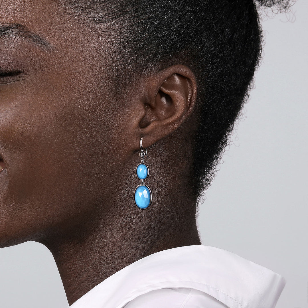 Sterling Silver Gabriel & Co. Dangle Earrings With Rock Crystals And Turquoise Stones