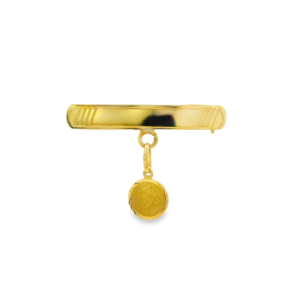 Estate - 14 Karat Yellow Gold Pin With St. Christopher Medallion