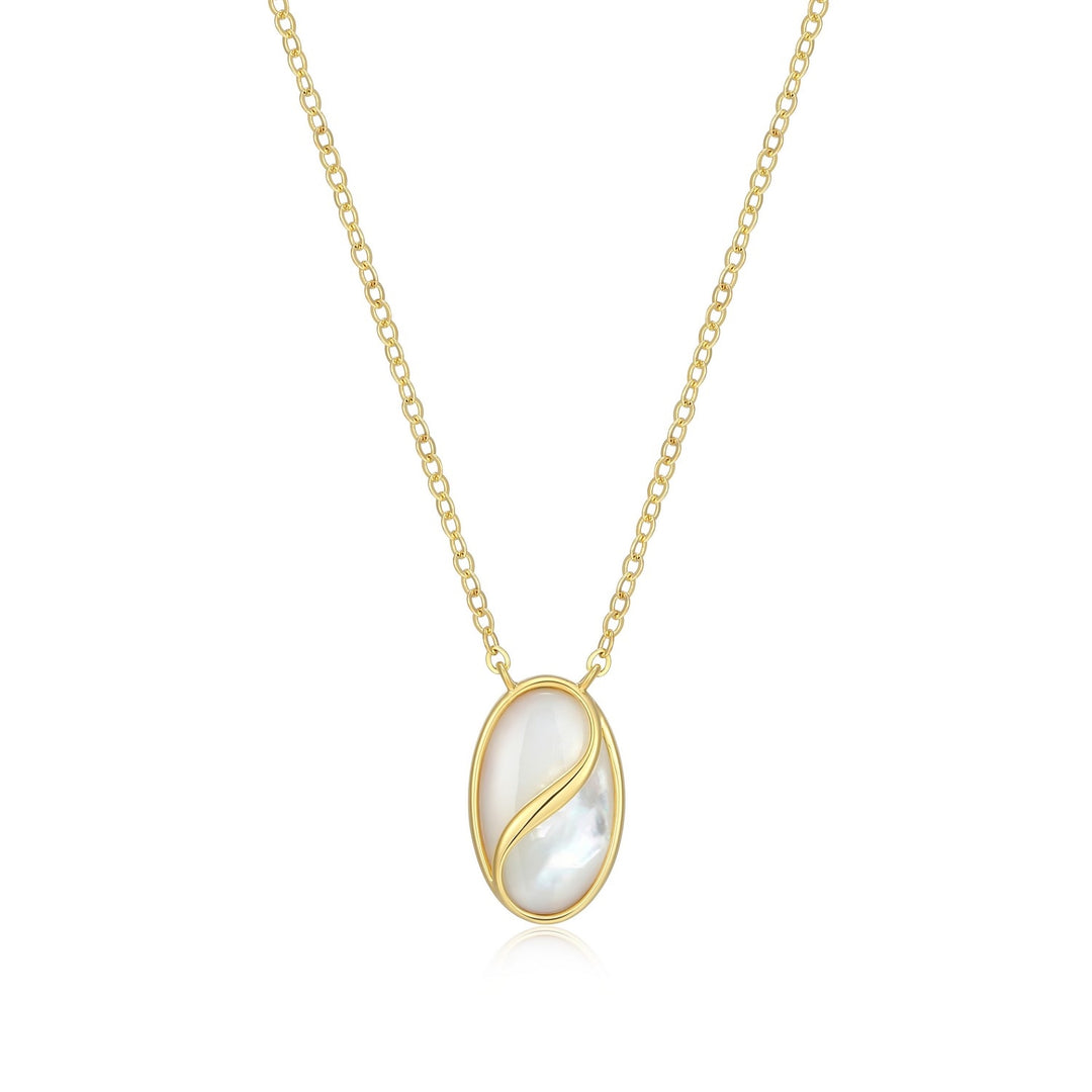 ELLE Sterling Silver Yellow Gold Plated Oval Mother Of Pearl Neckalce