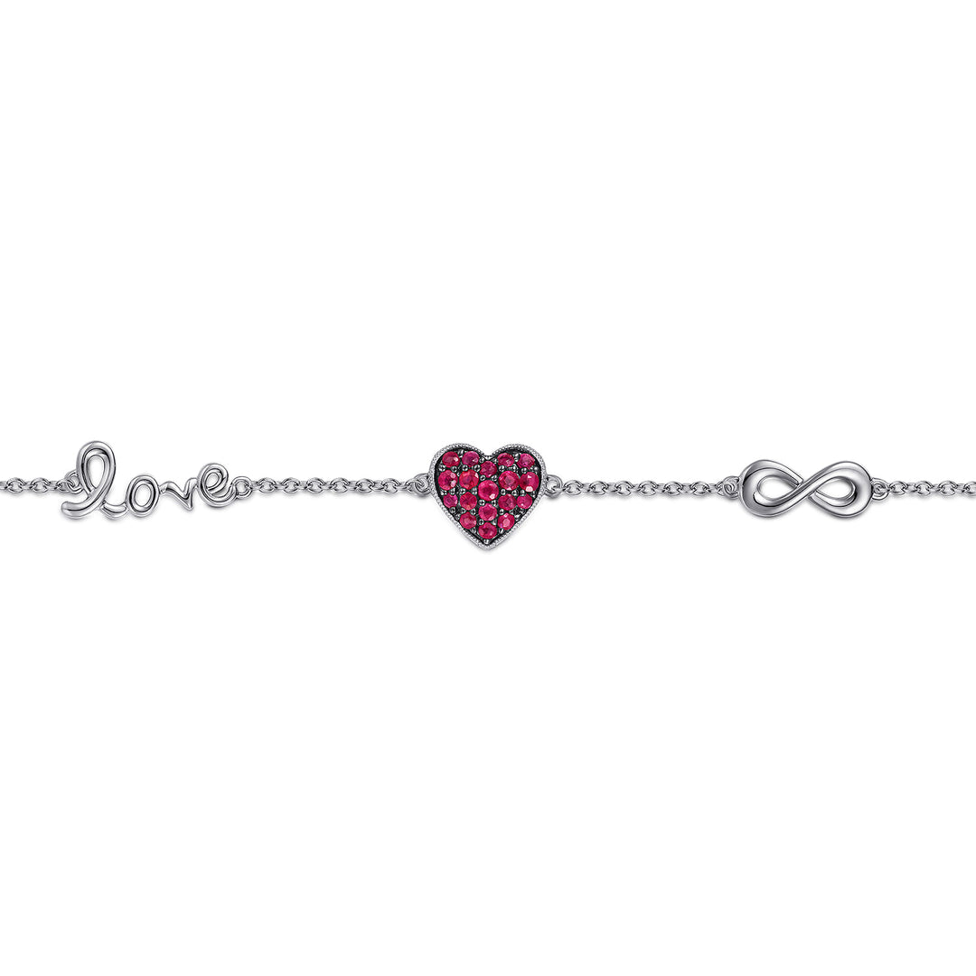 Sterling Silver Gabriel & Co.  Love, Infinity Stationed Bracelet With Rubies