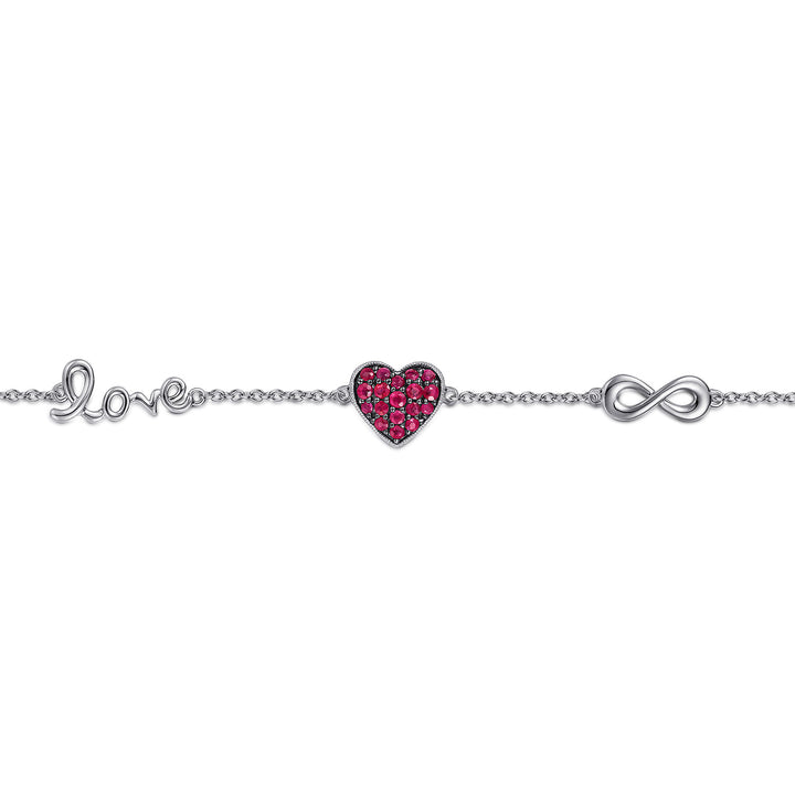 Sterling Silver Gabriel & Co.  Love, Infinity Stationed Bracelet With Rubies