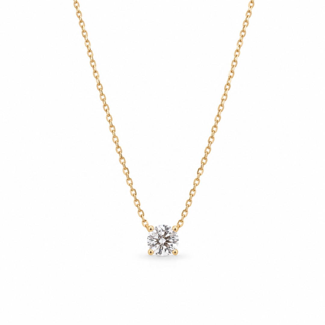 14K Yellow Gold Solitaire 0.49 CTW LAB Diamond 17" Necklace