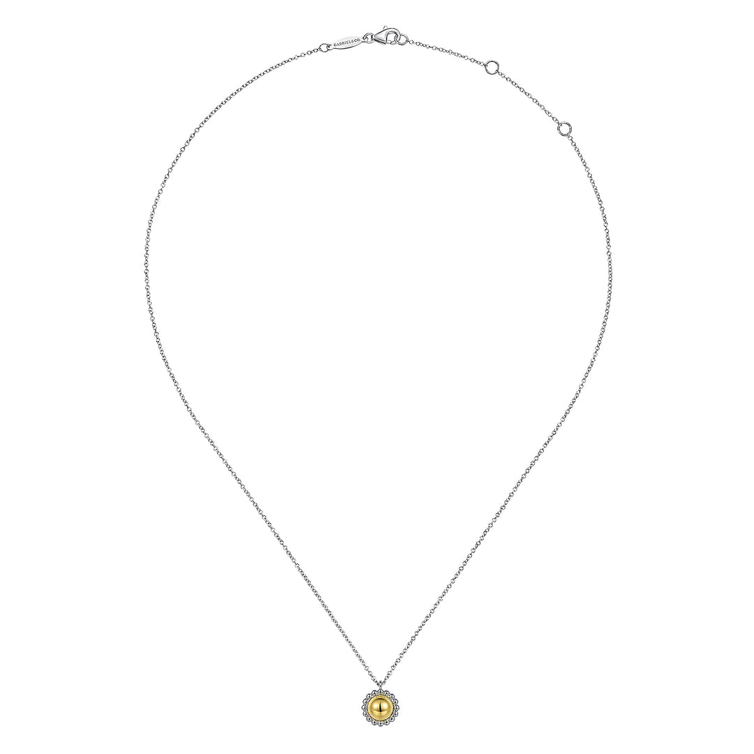 Gabriel & Co. Sterling Silver And 14K Yellow Gold Domed Circle Necklace