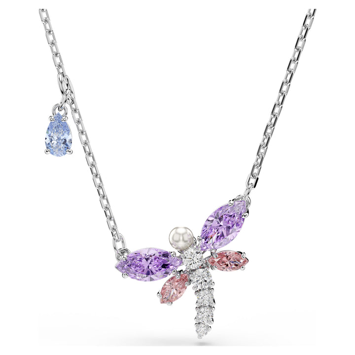 Swarovski Ariana Grande Rhodium Plated Dragonfly Necklace With Multicoloured Cubic Zirconias And Crystal Pearl 5737383