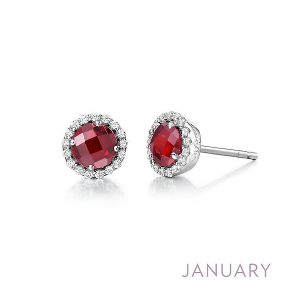 Lafonn Sterling Silver Garnet And Cubic Zirconia Stud Earrings
