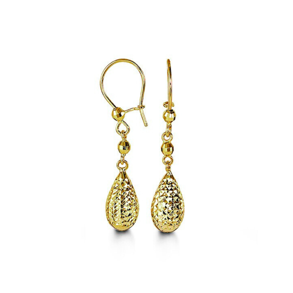 10 Karat Yellow Gold Diamond Cut 36mm Drop Earrings