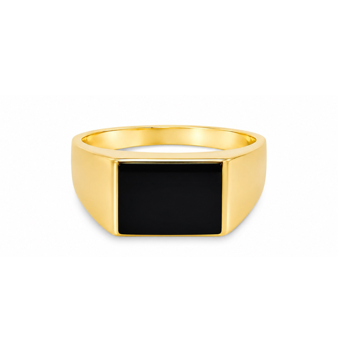 Estate - 10 Karat Yellow Gold Polished Men's Ring With A Rectangular Black Onyx Size 11.5