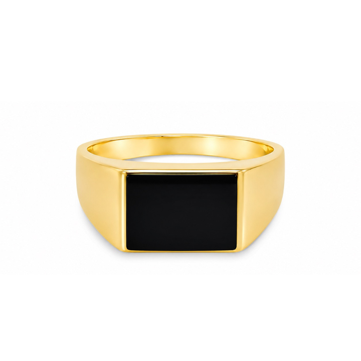 Estate - 10 Karat Yellow Gold Polished Men's Ring With A Rectangular Black Onyx Size 11.5