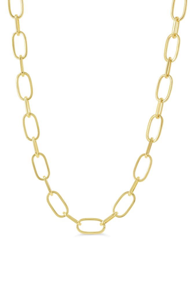 sempreORO Sterling Silver 14 Karat Gold Bonded Rounded Paperclip Link Chain