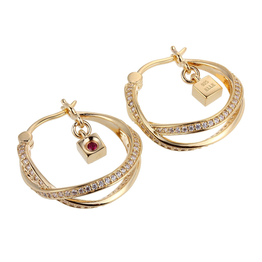 Elle Yellow Gold Plated Sterling Silver Hoop Earrings Set with Cubic Zirconia