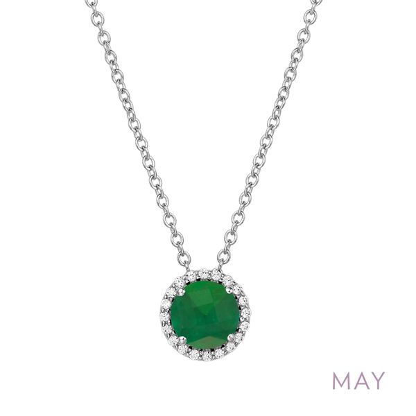 Lafonn Silver Birthstone - May Halo Pendant With Synthetic Emerald And Cubic Zirconia