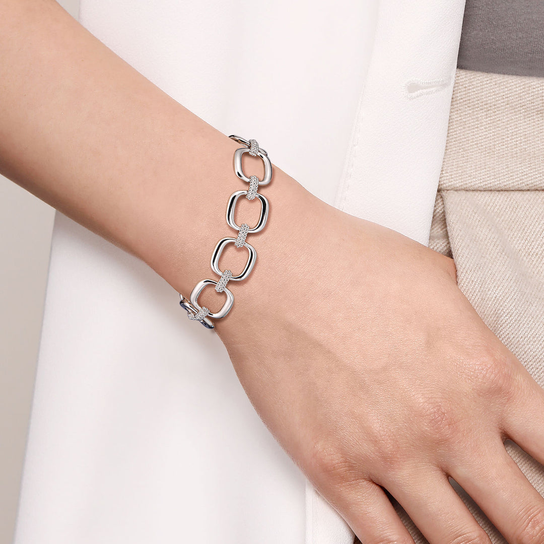 Gabriel & Co. Silver Large Open Cushion Shaped Link Bracelet