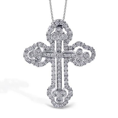 18K White Gold 0.40 CTW Diamond Fancy Cross Pendant With Chain