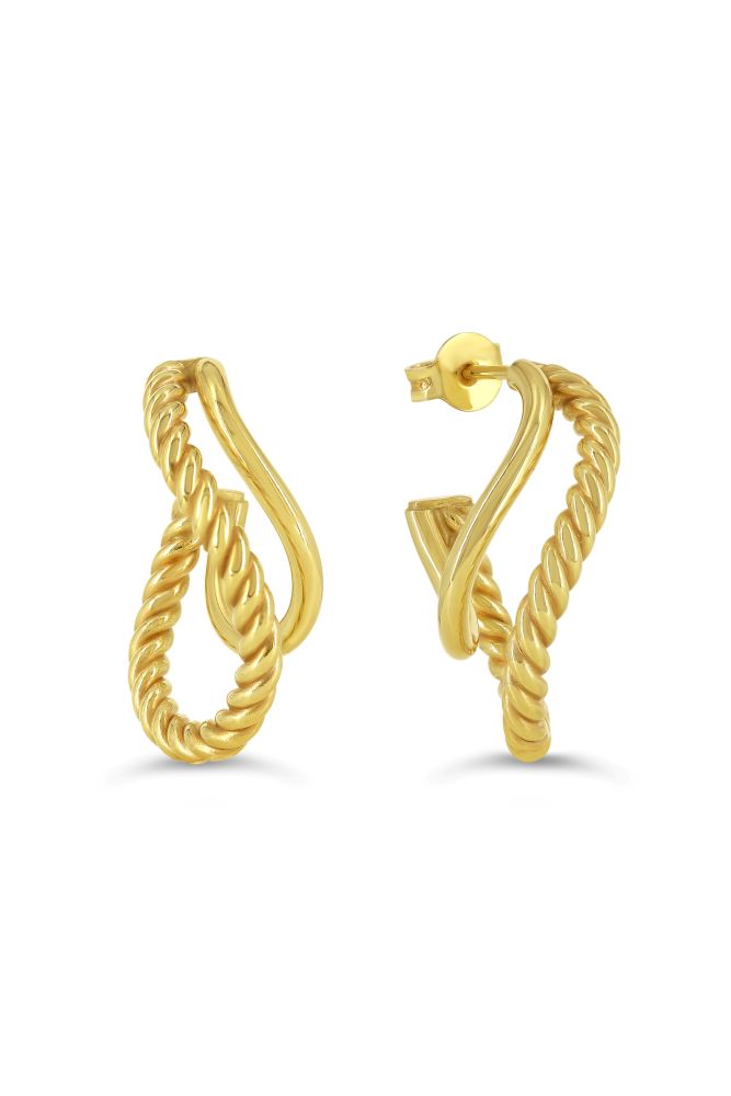 sempreORO Sterling Silver 14 Karat Gold Bonded Double-Strand Stud Hoop Earrings