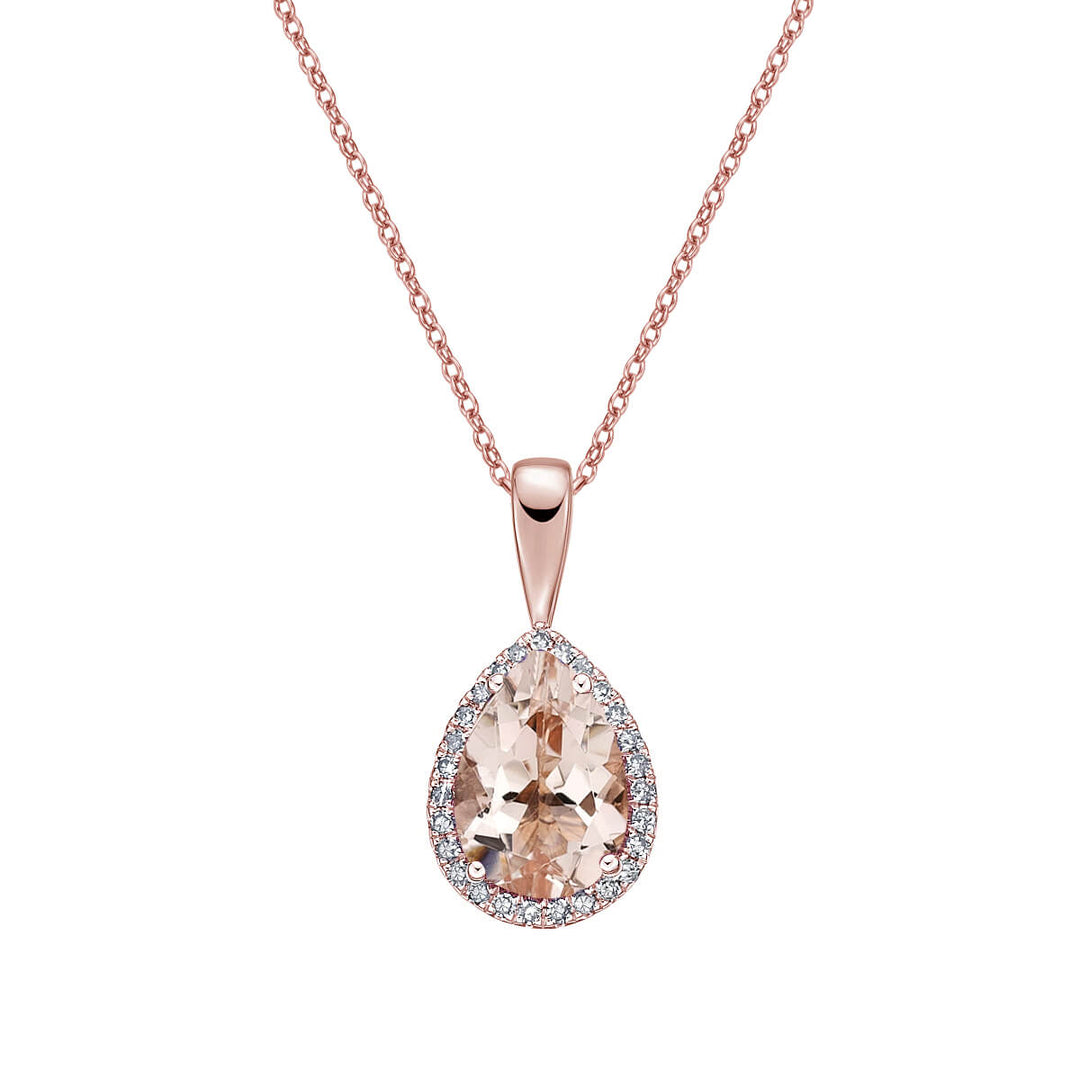 10K Rose Gold 10x7mm Morganite And 0.14 CTW Diamond Necklace