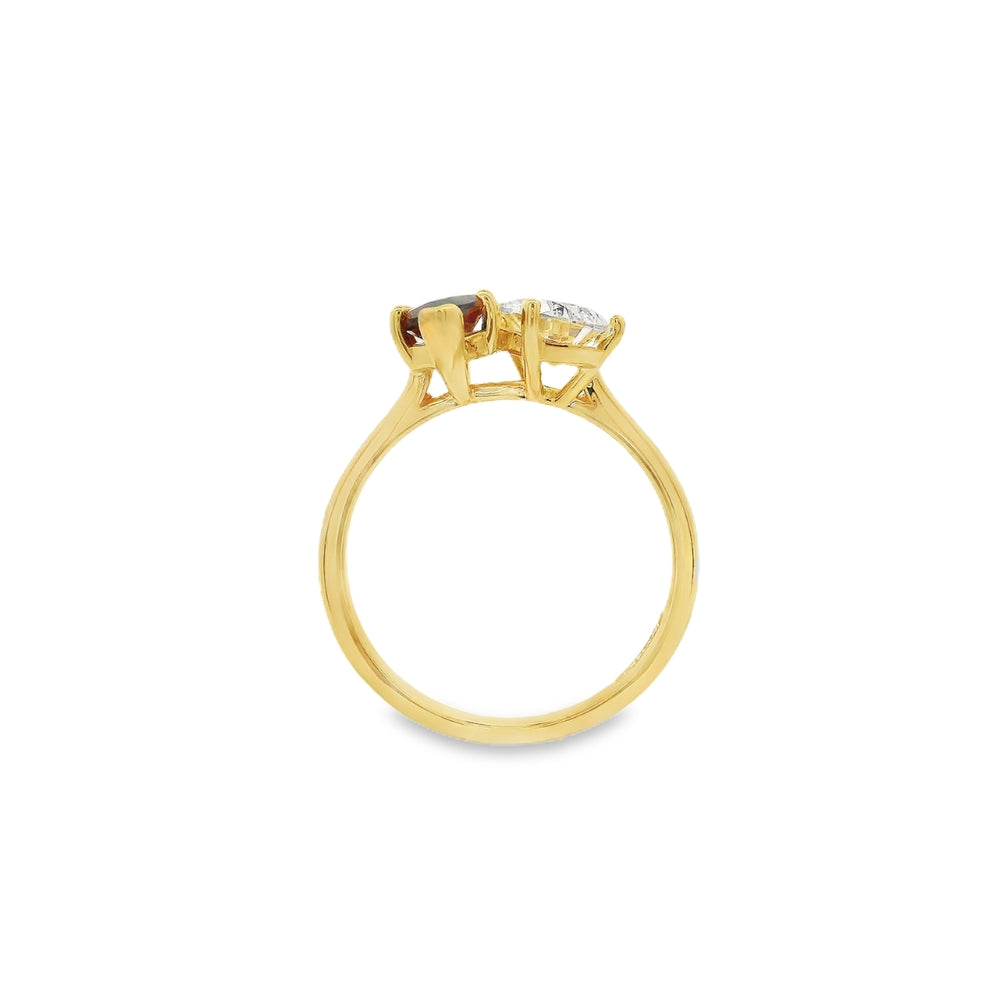 14K Yellow Gold 10x5mm Garnet And 1.01ct LAB GROWN Diamond Ring