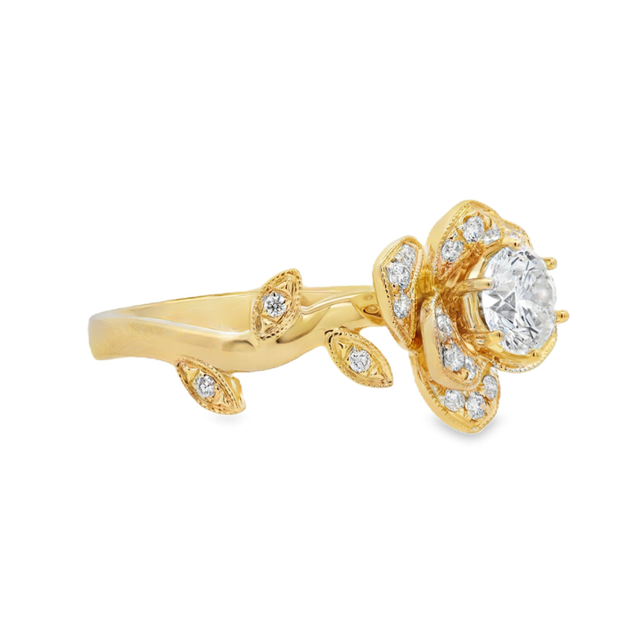 Women's 14K Yellow Gold 0.19 CTW Diamond Semi-Mount Floral Ring