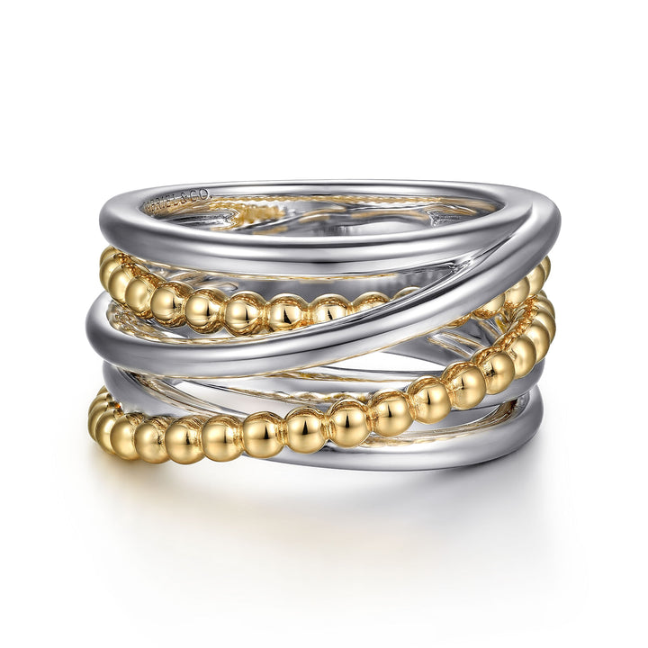 Gabriel & Co. Sterling Silver And 14K Yellow Gold Wide Criss-Cross Multirow Ring