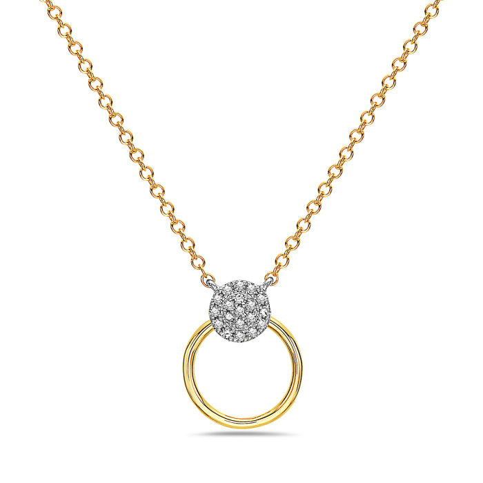 14K Two-tone Gold Bassali Jewelry Double Circular 0.05 CTW Diamond Necklace With 18" Chain