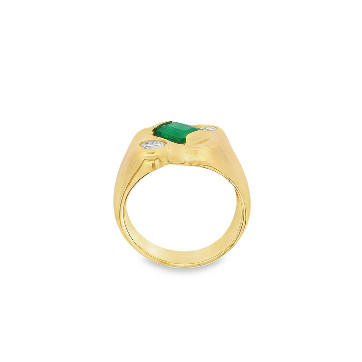 Estate - 14K Yellow Gold Emerald And 0.80 CTW Diamond Ring, Size 11