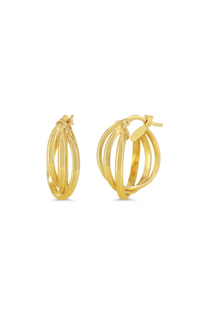 sempreORO Sterling Silver 14 Karat Gold Bonded 15mm Crossover Hoop Earrings