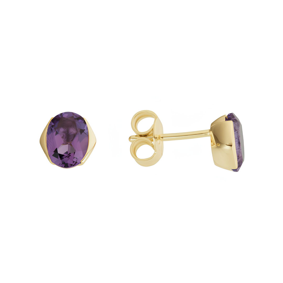 14K Yellow Gold 5x7mm Oval Amethyst Stud Earrings