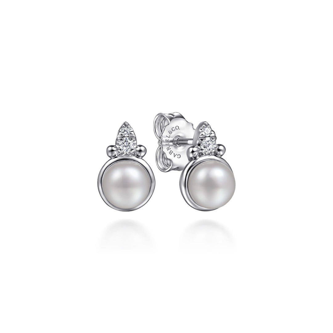 Sterling Silver Gabriel & Co. Stud Earrings With Pearls And Diamonds