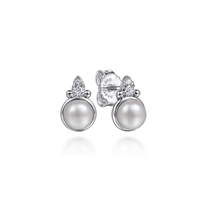 Sterling Silver Gabriel & Co. Stud Earrings With Pearls And Diamonds