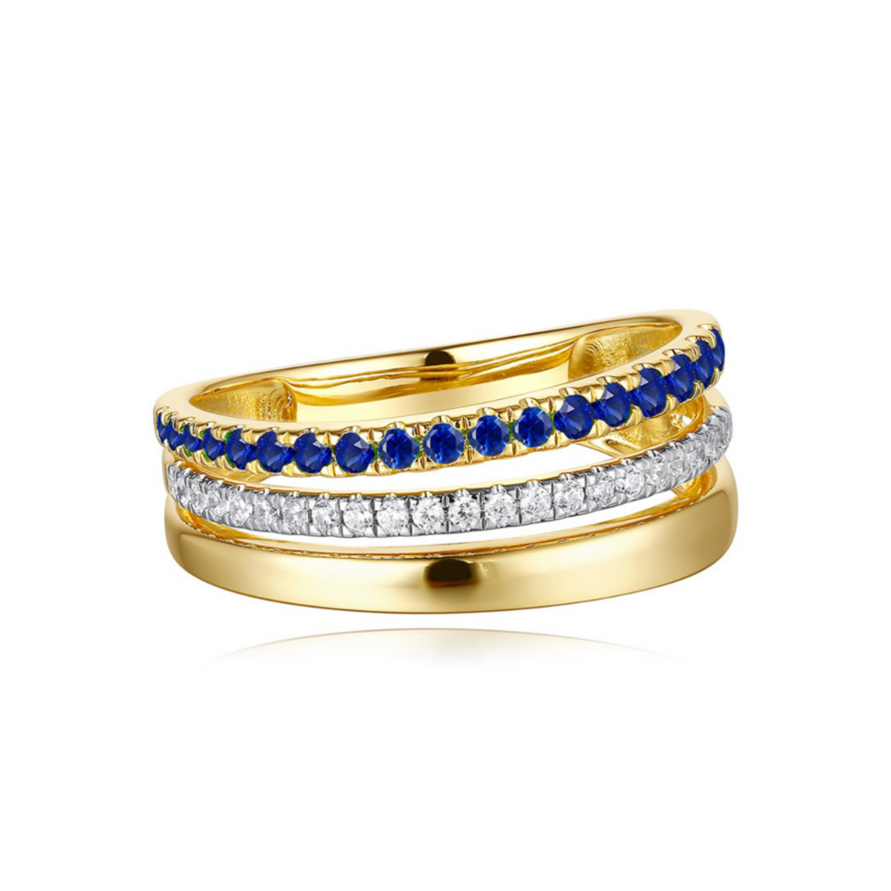 14K Yellow And White Gold 0.30 CTW Sapphires And 0.15 CTW Diamond Ring
