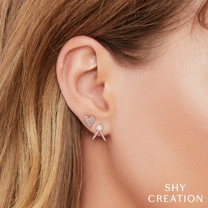14K Yellow Gold Shy Creation 0.20 CTW Diamond Split V Eden Stud Earrings