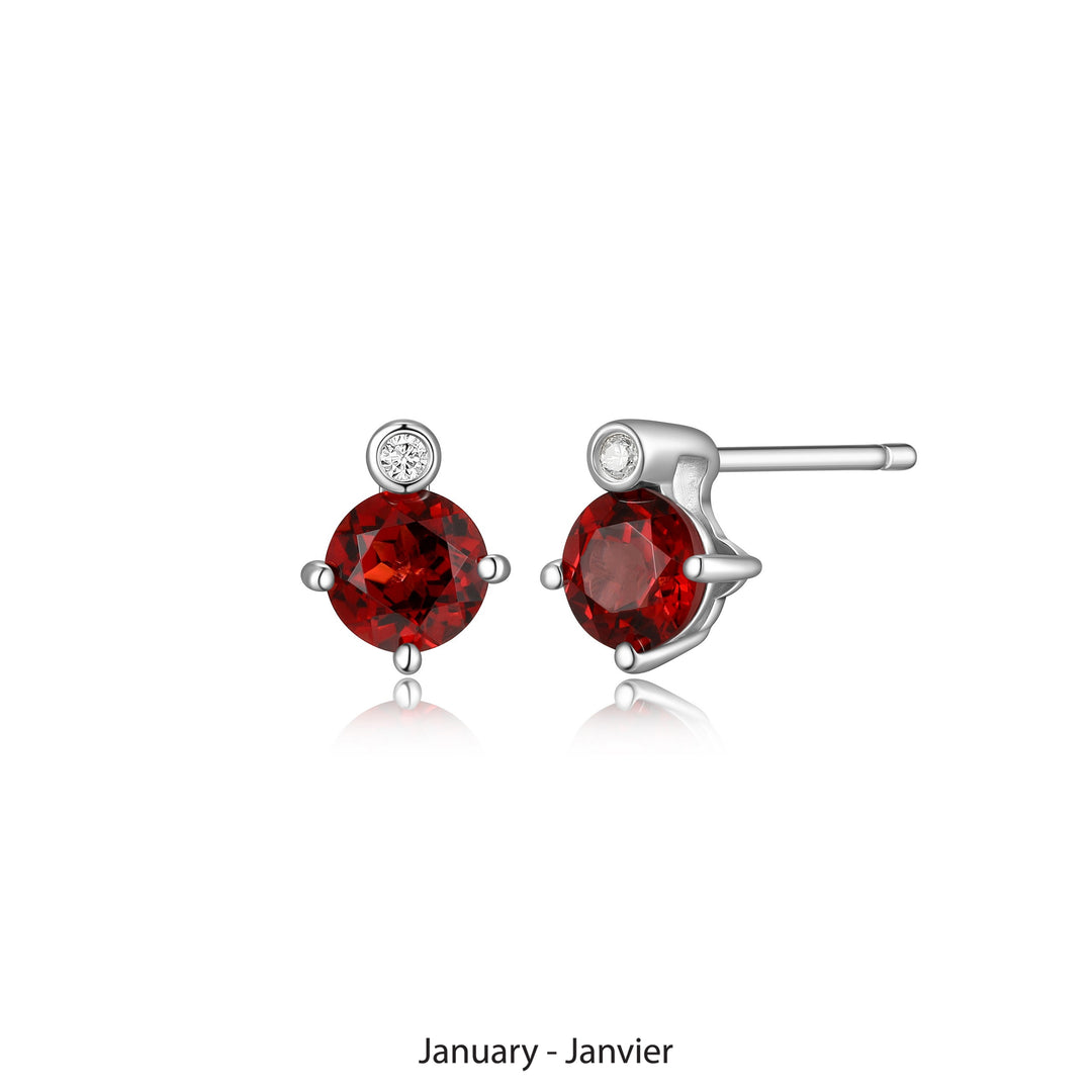 Elle Silver Garnet And Lab Grown Diamond Stud Birthstone Earrings