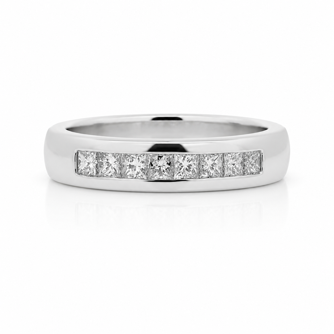 Estate - 14 Karat White Gold Channel Set Princess Cut Diamond Band