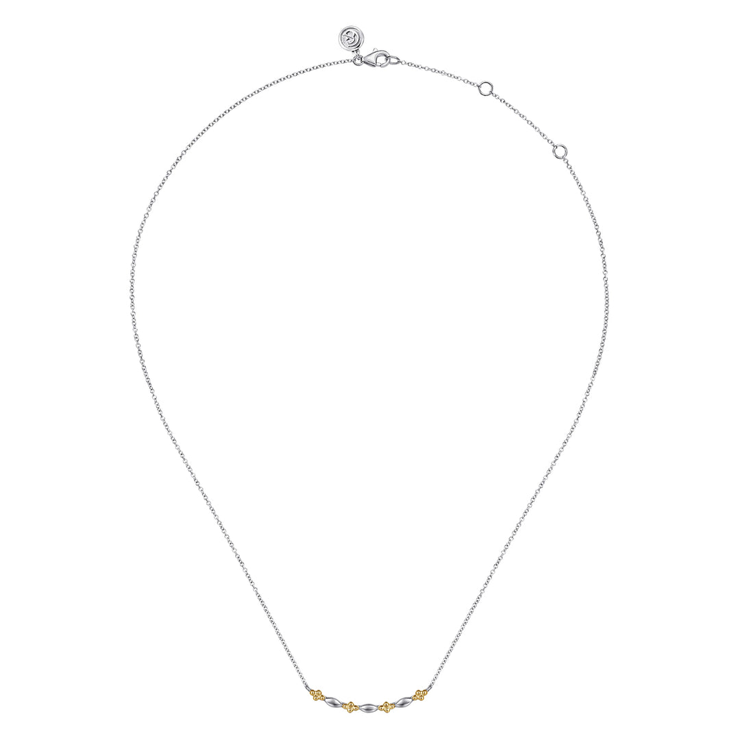 Gabriel & Co. Bar Necklace Curved 14K Yellow Gold and Sterling Silver