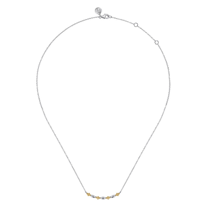 Gabriel & Co. Bar Necklace Curved 14K Yellow Gold and Sterling Silver