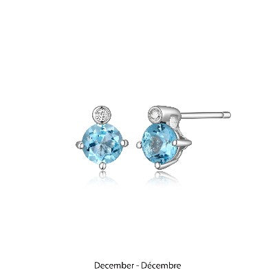 Elle Silver Swiss Blue Topaz And Lab Grown Diamond Stud Birthstone Earrings