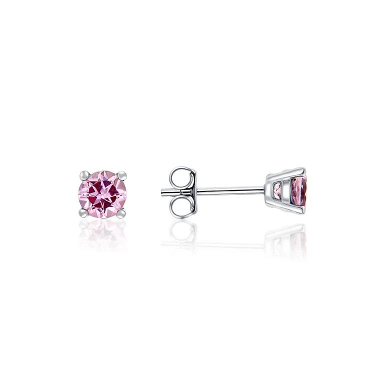 14K White Gold 0.90 CTW Round Pink Tourmaline Stud Earrings