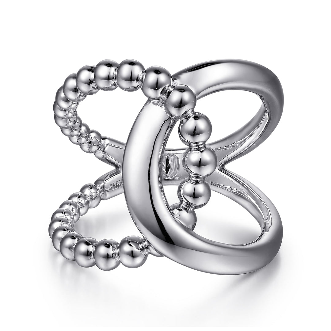 Gabriel & Co. Sterling Silver Polished & Beaded Wide Interlocking Ring
