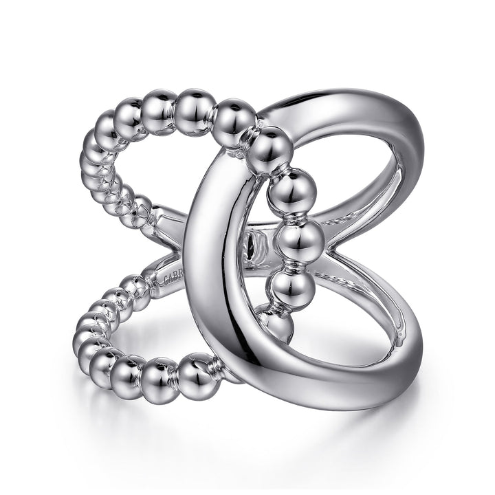 Gabriel & Co. Sterling Silver Polished & Beaded Wide Interlocking Ring