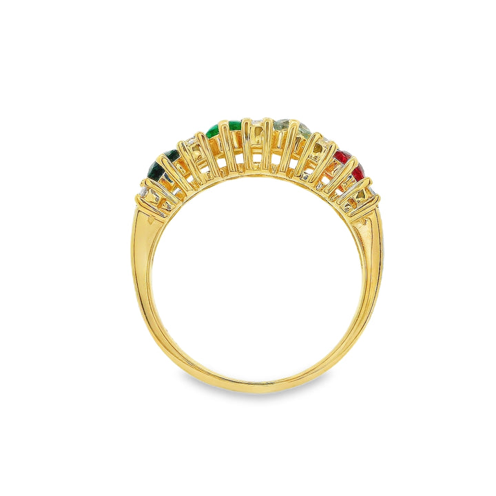 Estate - 14 Karat Yellow Gold 0.30 CTW Diamond And Coloured Stone Ring, Size 6