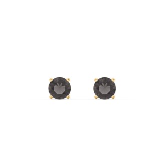 14K Yellow Gold 3mm Each Round Smokey Topaz Stud Earrings