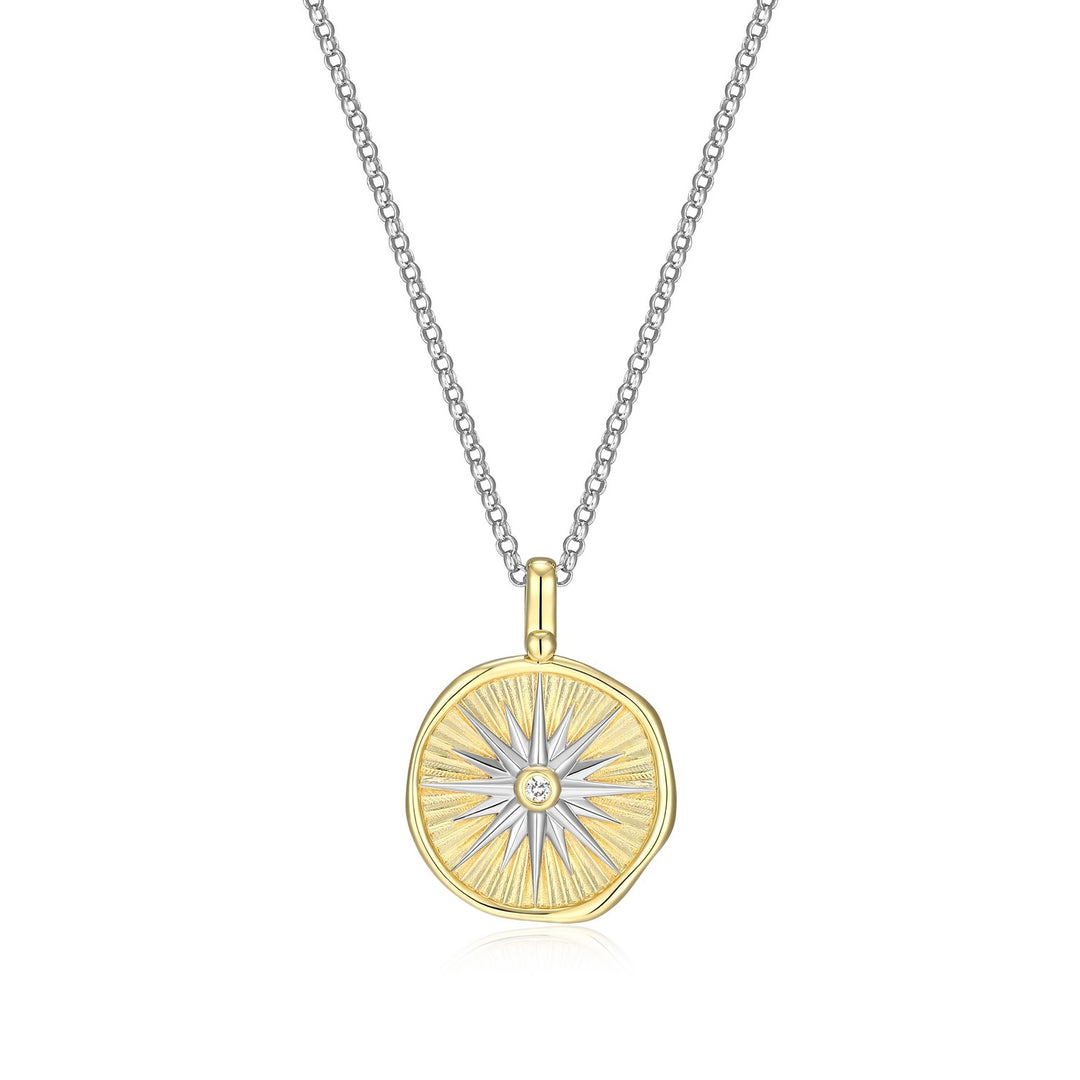 ELLE Sterling Silver And Yellow Gold Plated Disc Necklace With Created White Sapphire