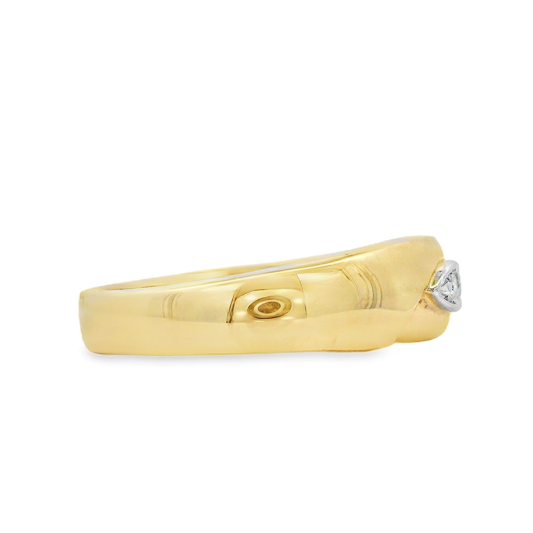 10K Yellow And White Gold Domed 0.02 CTW Diamond Men's Ring