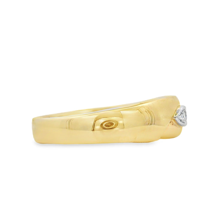 10K Yellow And White Gold Domed 0.02 CTW Diamond Men's Ring