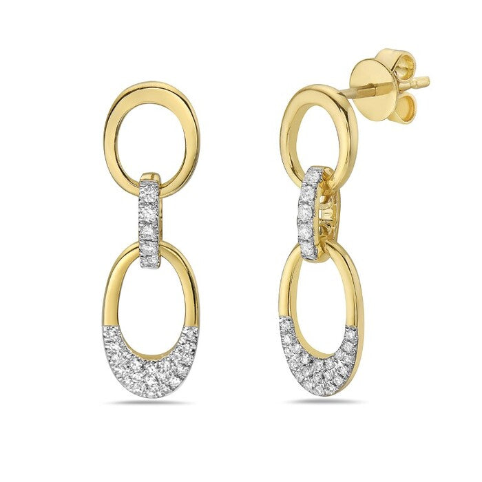 14K Yellow And White Gold 0.22 CTW Diamond Set Oval Dangle Earrings