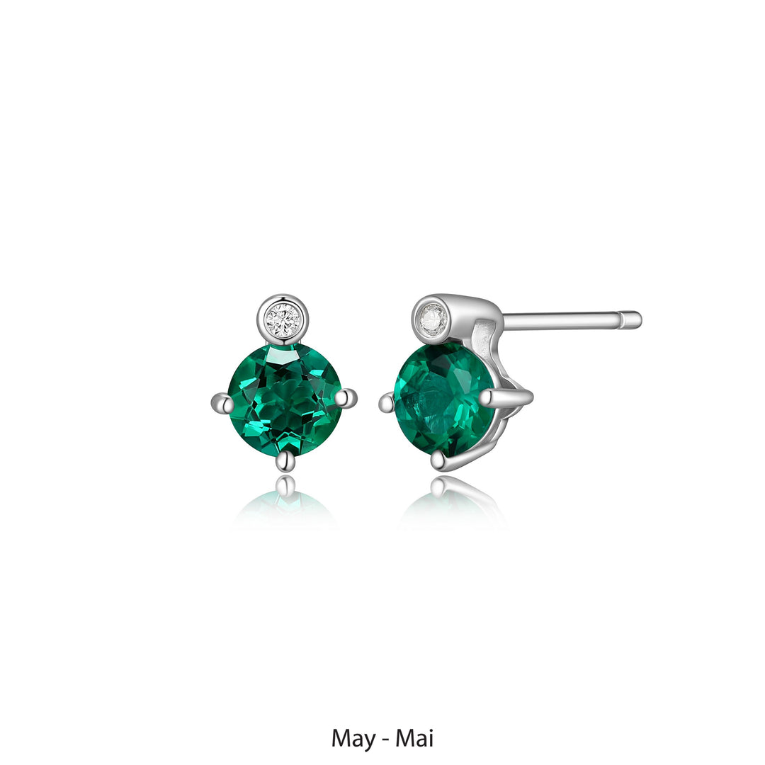 Elle Silver Created Emerald And Lab Grown Diamond Stud Birthstone Earrings