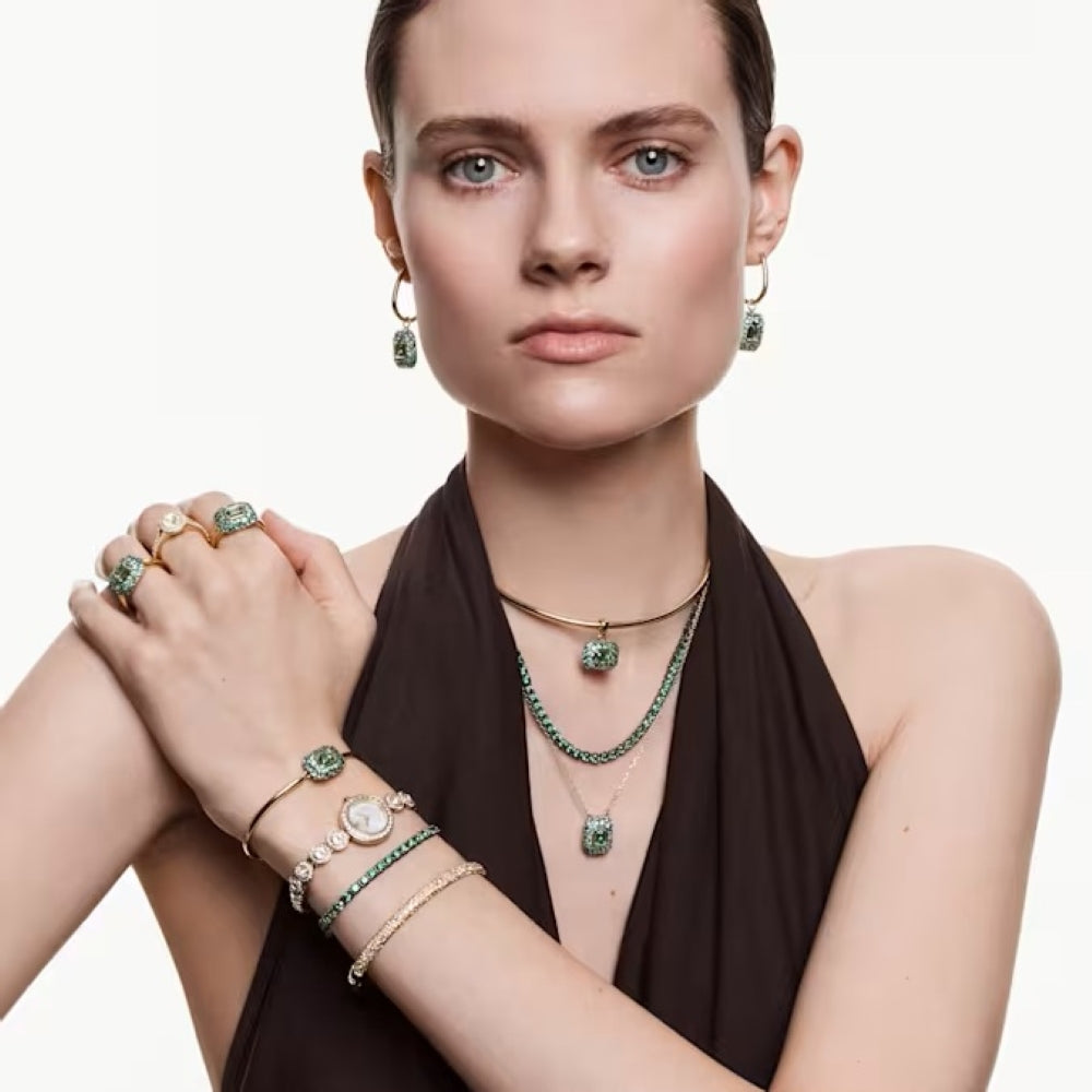Swarovski Sublima Gold-Tone Plated Drop Earrings With Green Cubic Zirconia 5762651
