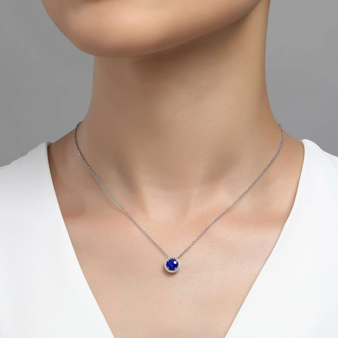 Lafonn Silver Birthstone - September Halo Pendant With Created Blue Sapphire [640-07240]