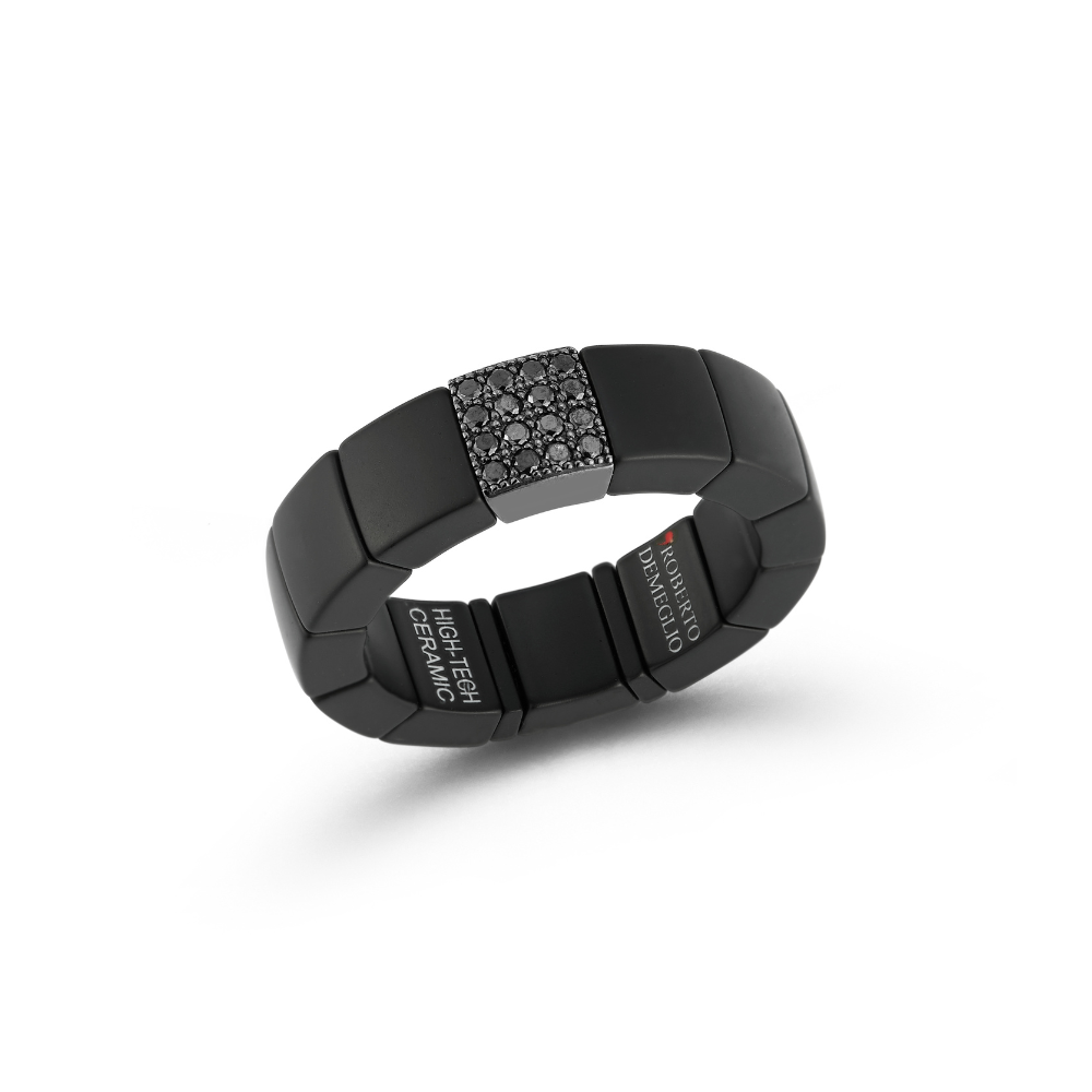 18 Karat White Gold And Matte Black Ceramic Stretch Ring With 0.16 CTW Of Black Diamonds