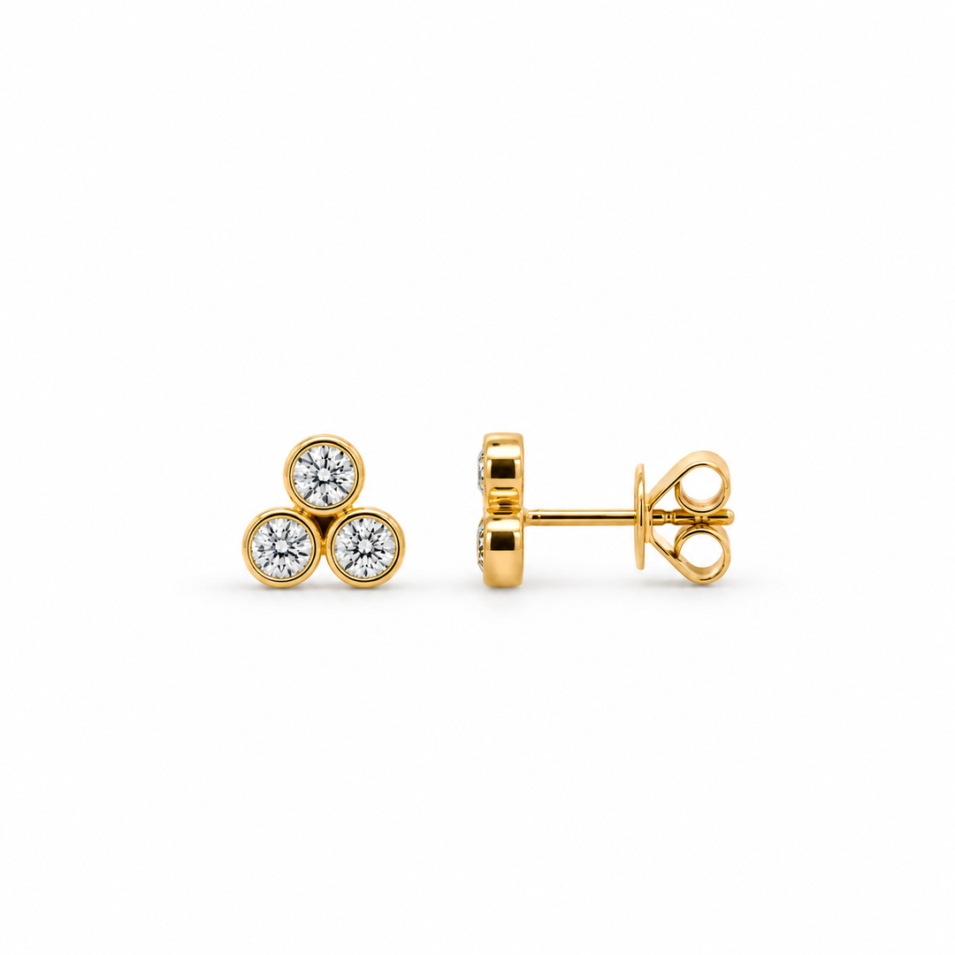 14K Yellow Gold Cluster Diamond Stud Earrings